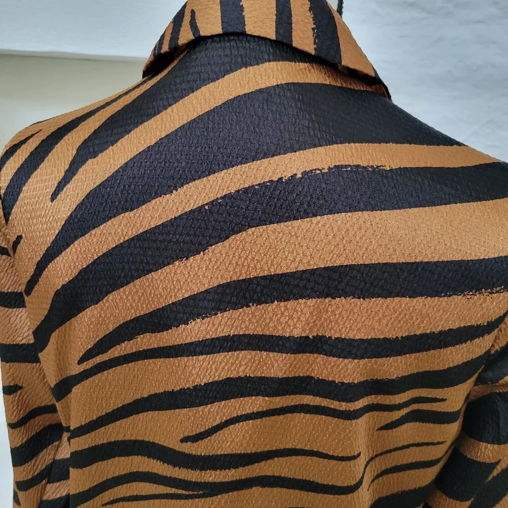 Who What Wear Blazer Blouse Small Animal Print Tiger Brown Black Orange Jacket - Picture 5 of 7